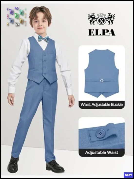 Boys Formal Suit Vest Set with Suspenders Classic Elegant Groomsman Attire - Picture 3 of 7
